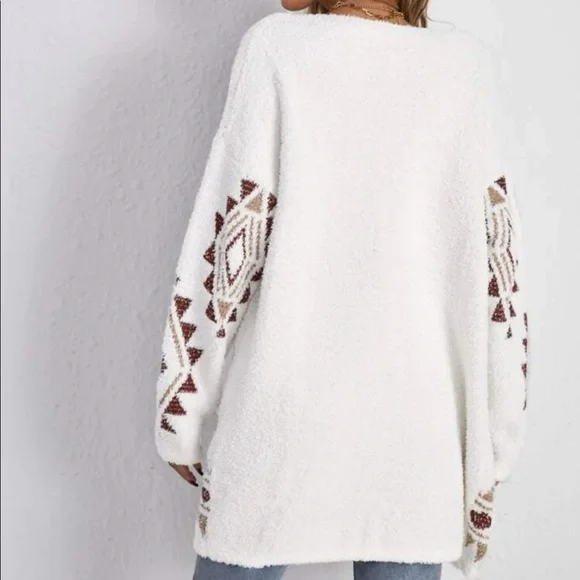 Boho Aztec Geo Knit Open Front Cardigan Sweater - Picture 2 of 5
